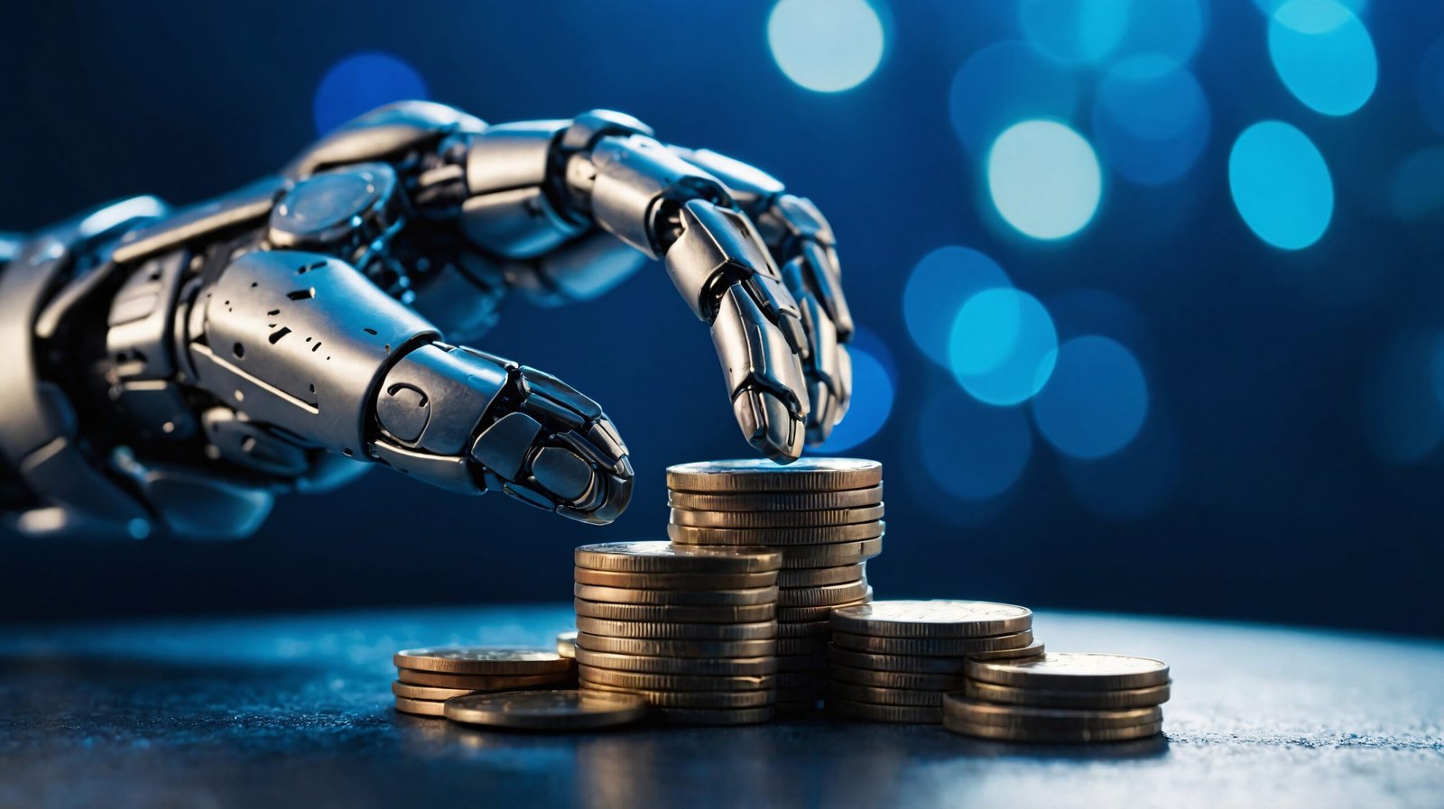 AI robot stacking coins to represent making money online with artificial intelligence in 2026
