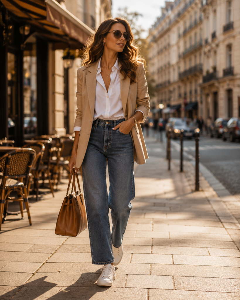 Elegant woman wearing capsule wardrobe outfit