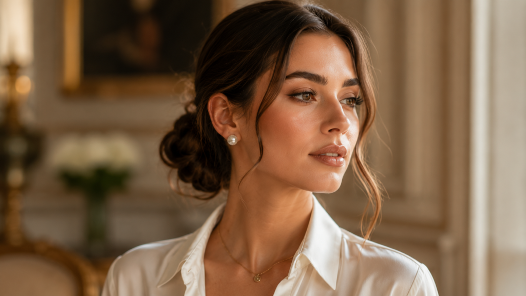 Natural Old Money hairstyle and makeup inspiration.