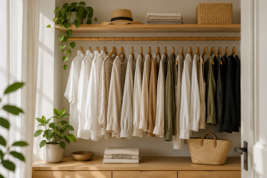 Sustainable capsule wardrobe with timeless eco-friendly clothing.
